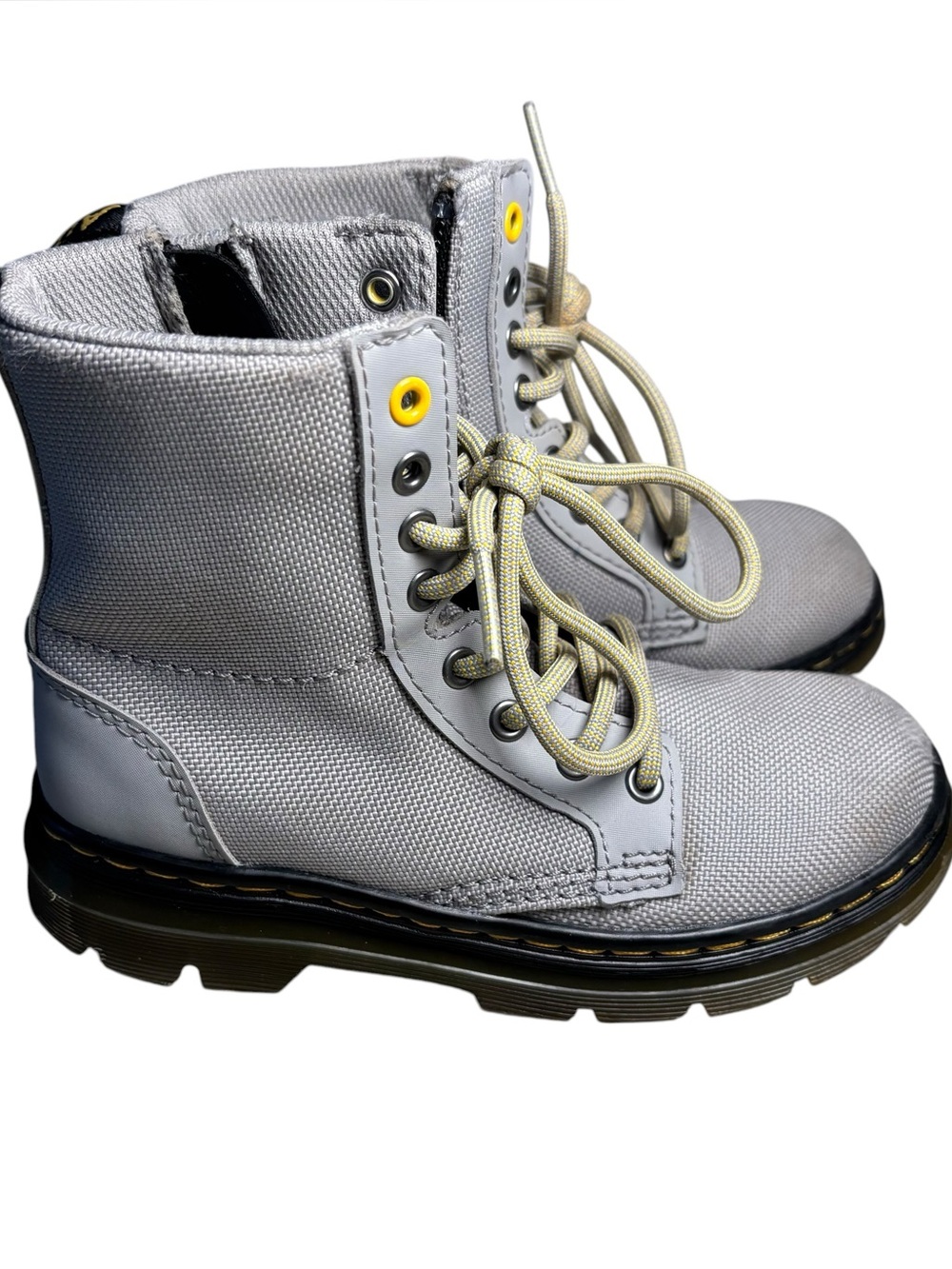 Dr Martens Kids Combs J Light Gray Lace-Up Canvas Combat Boots 11